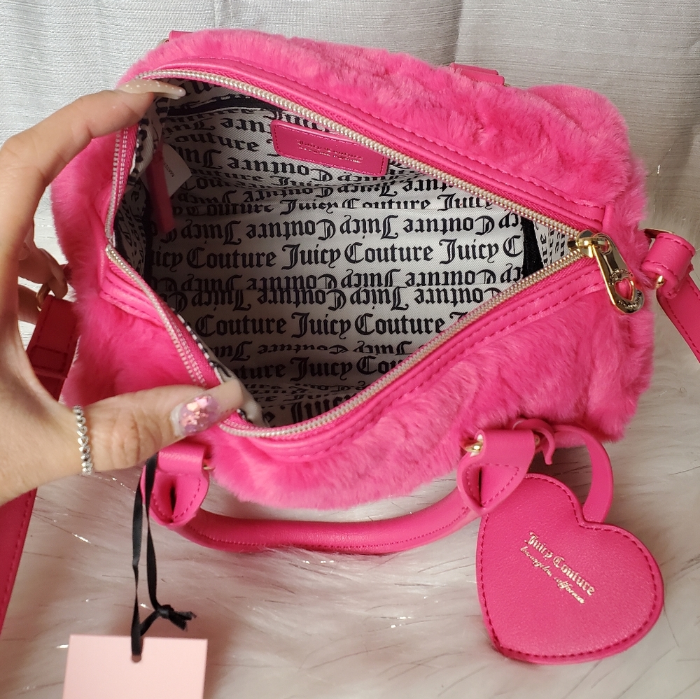 JUICY COUTURE pink free love fur satchel crossbody bag - Picture 4 of 9